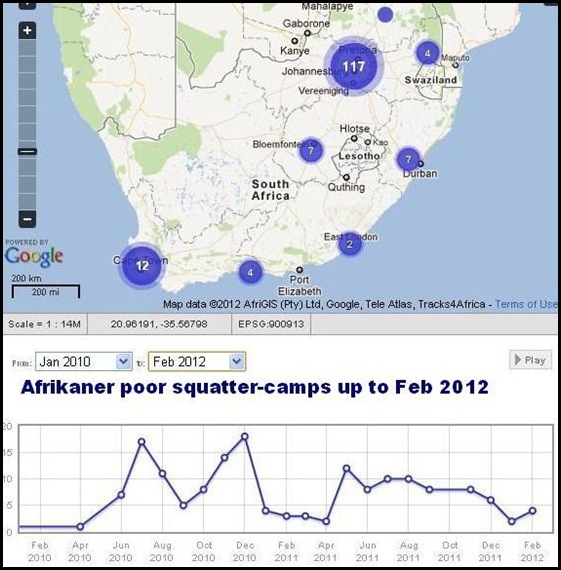 Afrikaner Squatter camps Feb 2012 MAP on Farmitracker com