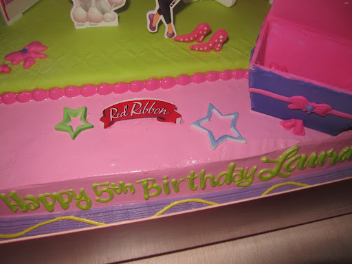 red ribbon barbie cake