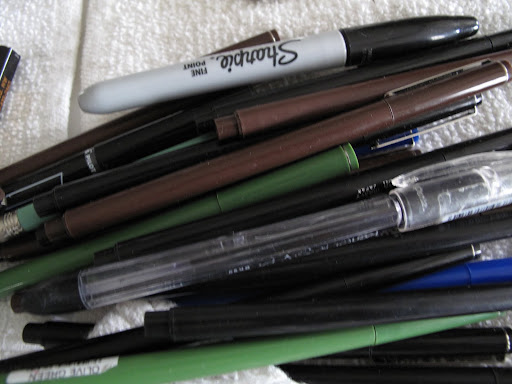 And now to organize the pens.  Martha really like the LePen brand, which has a smooth writing micro-fine plastic point and a sleek barrel design.  Plus, the ink is acid free and non-toxic.