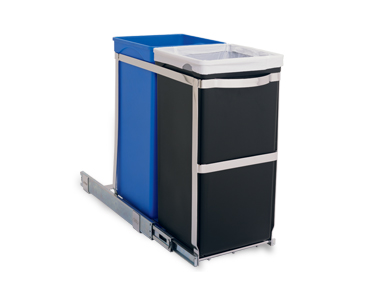 I really didn't have space anywhere in my kitchen for a trash can but this pull out recycler fit perfectly in an end cabinet. I use the black bin for trash and the blue one for my recycling. I really didn't have space anywhere in my kitchen for a trash can but this pull out recycler fit perfectly in an end cabinet. I use the black bin for trash and the blue one for my recycling.