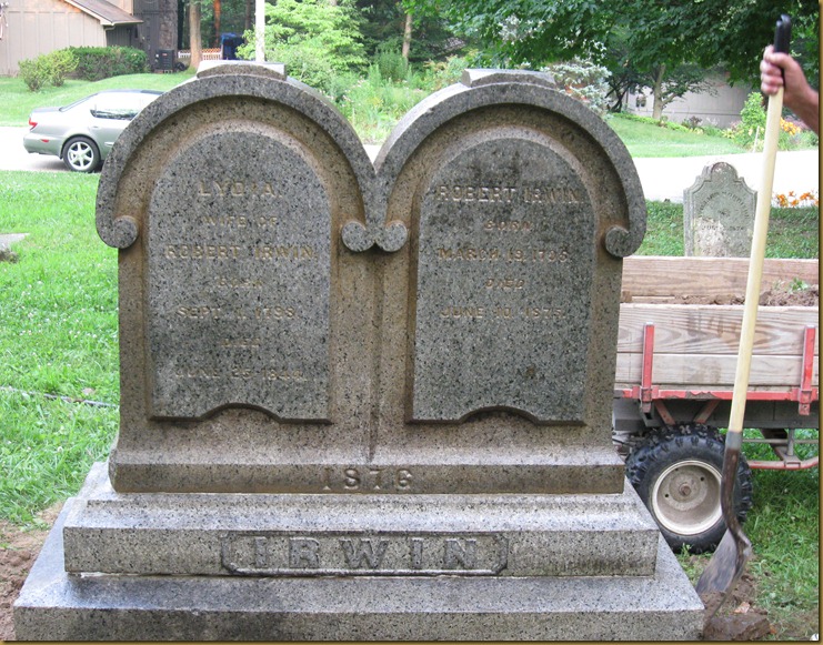Robert Irwin and his wife Lydia (Cox) Irwin are buried at Old Pisqua Cemetery Robert Irwin and his wife Lydia (Cox) Irwin are buried at Old Pisqua Cemetery