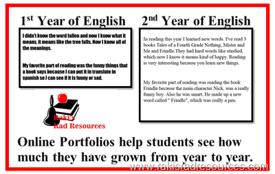 Online portfolios help students see how they have grown from year to year.  They are a video collection, rather than a photograph of one time and one place.  Raki's Rad Resources