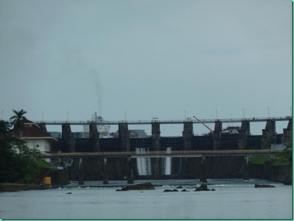 chagres downstream of spillway dam container ship and repair barge