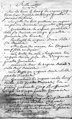 Extrait du rôle rentier de Treillières précisant les sommes et corvées dues au seigneur Extrait du rôle rentier de Treillières précisant les sommes et corvées dues au seigneur