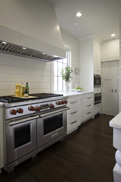 white wood planked backsplash