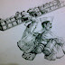 "Mumbai Dabbawalas" Pen & Ink on Paper 7.7" x 10" Rs. 6000/-