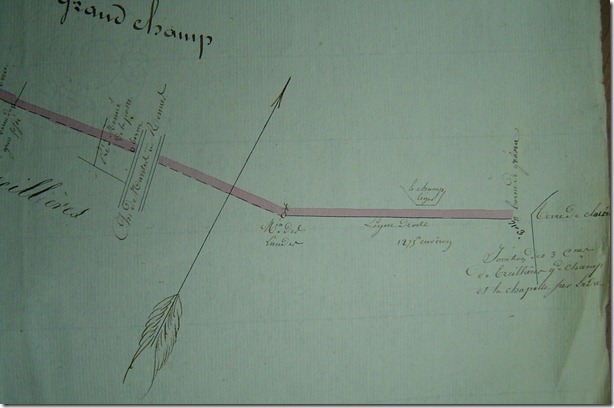 Sur le plan de 1830 la borne de Grena et les autres repères de débornement : moulin, route, petites bornes Sur le plan de 1830 la borne de Grena et les autres repères de débornement : moulin, route, petites bornes
