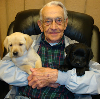 Grandpa Dale with Shiner Spencer pups 6 weeks
