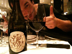 2006 Two Angels Petite Sirah -Twist off!.  Nate in the background at dinner for his bachelor party.  Great party, great syrah for the price.