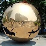 giant golden globe in New York City, United States 