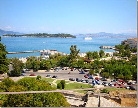 Old Port in Corfu Town and the island of Vido