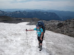 Snow at last. Below Moon Rocks heading up the Muir Snowfield.