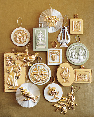 Refined metallic ornaments were inspired by Martha's collections of Wedgewood drabware, jasperware, and Old Paris porcelain. (marthastewart.com) Refined metallic ornaments were inspired by Martha's collections of Wedgewood drabware, jasperware, and Old Paris porcelain. (marthastewart.com)