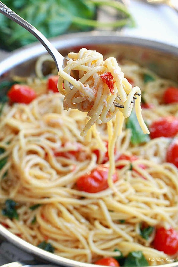 Cherry Tomato, Basil, Spinach and Parmesan Pasta --- via -- @LifeMadeSweeter.jpg