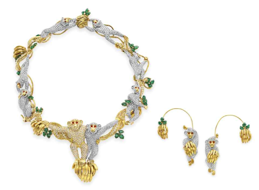 A Suite of Diamond and Multi‐Gem Monkey Jewelry by Massoni. From the collection of the Baron and Baroness di Portanova. Gift from Michael Jackson
Purchased from Christie’s, New York, October 2000.
Estimate: $60,000‐$80,000 A Suite of Diamond and Multi‐Gem Monkey Jewelry by Massoni. From the collection of the Baron and Baroness di Portanova. Gift from Michael Jackson
Purchased from Christie’s, New York, October 2000.
Estimate: $60,000‐$80,000