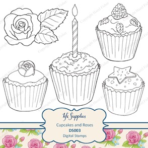 DS003 etsy 1 cupcakes and roses digital stamp DS003 etsy 1 cupcakes and roses digital stamp