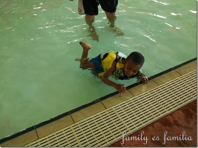 Kendry hanging on at the pool