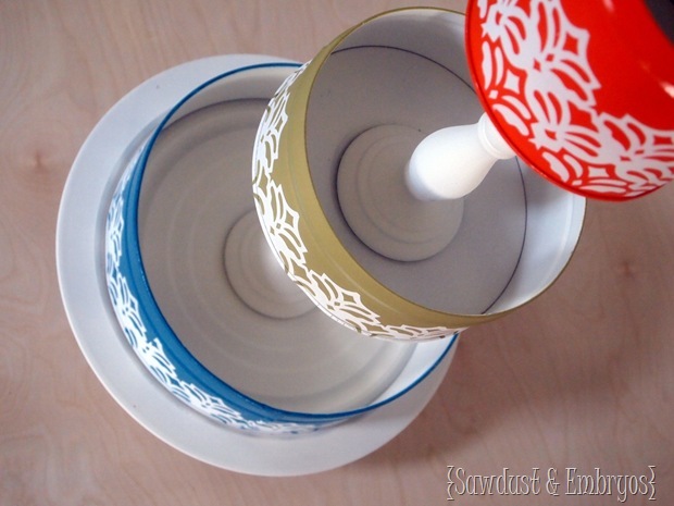 3-Tier organization using old tins and candlesticks {Sawdust & Embryos}