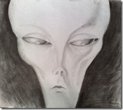Portret de extraterestru desen in creion - Alien portarait pencil drawing
