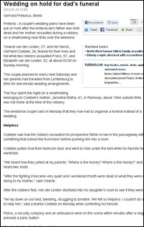 VanDerLinden Frans murdered wife assaulted children Yolandi 27 and fiancee Gerhard Coetzee hid Jan212012
