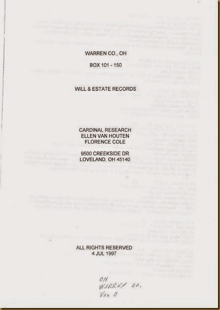 Elizabeth Synder admr Robert Irwin Warren County, Ohio Will and Estate Records..3 Elizabeth Synder admr Robert Irwin Warren County, Ohio Will and Estate Records..3