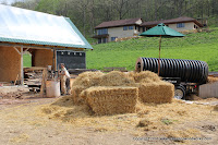 Large bales of wheat straw at the mixing station