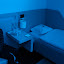 Day room at the Swiss First Lounge in Zurich.  Here it is in "blue mode."