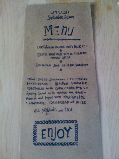 The wedding-day menu, also designed by the bride, listed the organic and local fare.