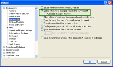 Enable/Disable Visual Studio Notification When File is Changed from Outside