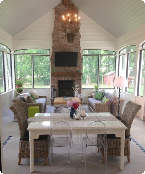 fireplace in sunroom