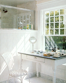 This is a shot of Martha's vanity in East Hampton.  If you're setting one up for your own home, remember: direct light, if you can get it, is essential.