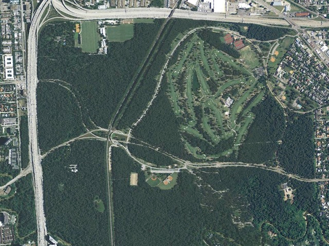 Satellite view of Memorial Park in Houston, Texas, 2010.  via texasclimatenews.org