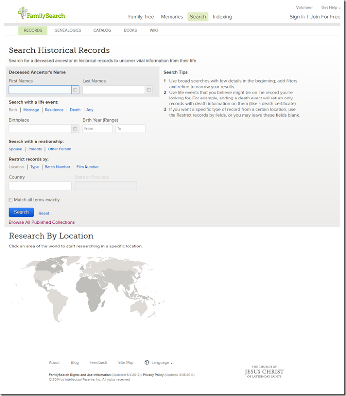 Responsive web design of FamilySearch.org causes elements to shift in a sometimes confusing fashion