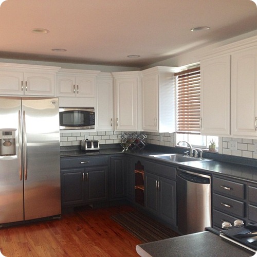two tone gray white cabinets