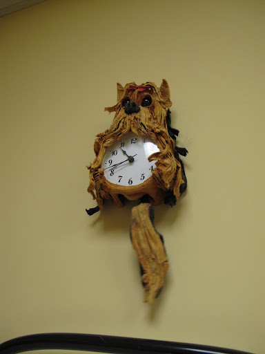 I've always liked this clock with the wagging tail.  It's a good distraction.