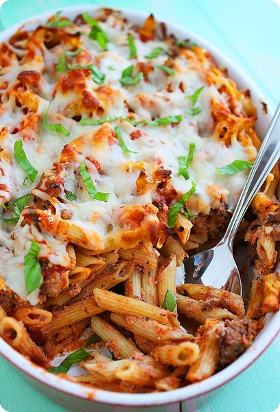 Baked Penne with Italian Sausage – Scrumptious, cheesy baked pasta that’s full of flavor and super hearty! | thecomfortofcooking.com