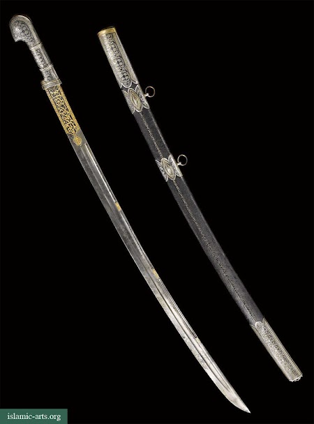A SILVER-MOUNTED NIELLOED SWORD AND SCABBARD, CAUCASUS