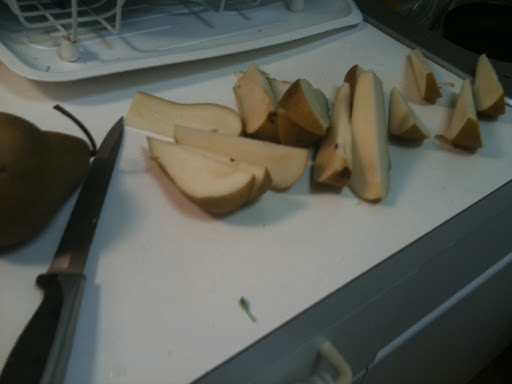 cutting the pears (I used 2)