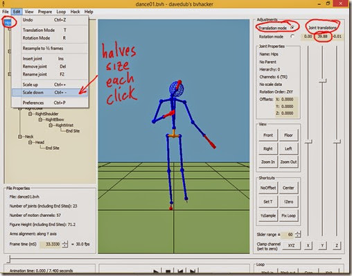 Scale the skeleton on bvhacker Scale the skeleton on bvhacker