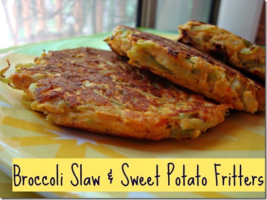 broccoli slaw and sweet potato fritters
