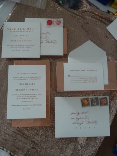 The invite suite with the calligraphed pieces added in.