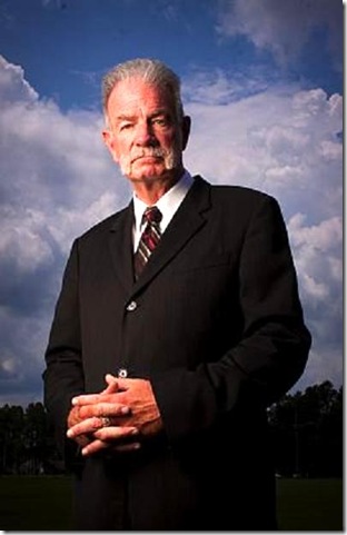 Aug. 01, 2010 - Gainesville, Florida, US - *EXCLUSIVE* Pastor TERRY JONES poses for a portrait at Dove World Outreach Center. ''We believe that Islam is of the devil, that it's causing billions of people to go to hell, it is a deceptive religion, it is a violent religion and that is proven many, many times,'' said senior pastor JONES. On September 11th, 2010, from 6pm - 9pm, we will burn the Quran on the property of Dove World Outreach Center in Gainesville, FL in remembrance of the fallen victims of 9/11 and to stand against the evil of Islam,'' says the church's Facebook page. (Credit Image:  Omar Vega/ZUMApress.com)