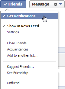 Facebook get notifications from Friends