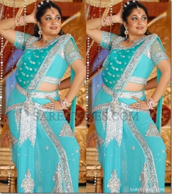 Ramya_Krishna_Blue_Embroidery_Saree