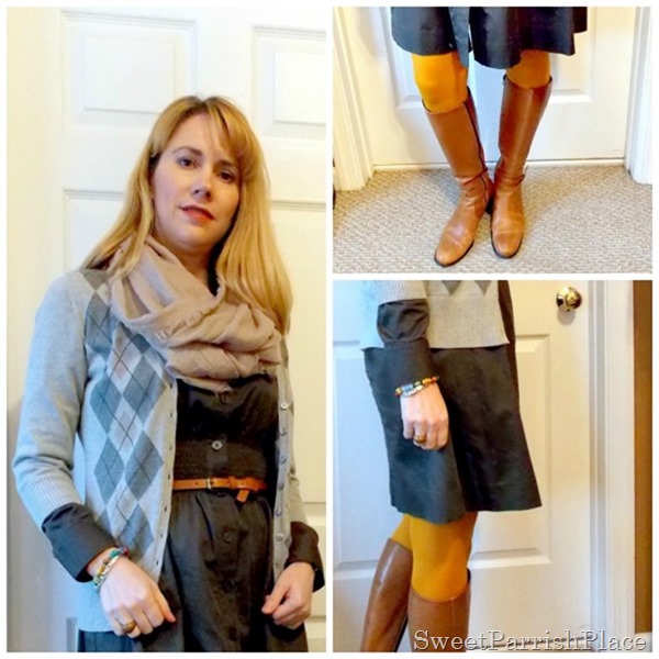 grey dress with mustard tights and brown boots7