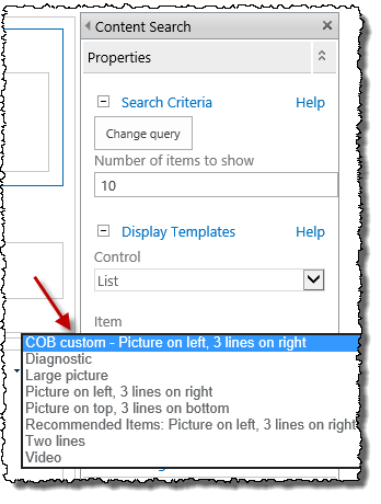 Selecting custom display template