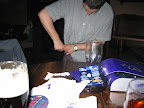 Pints of beer are wet. When they get on your shirt they make your shirt wet. Joe knows how to spill beer.