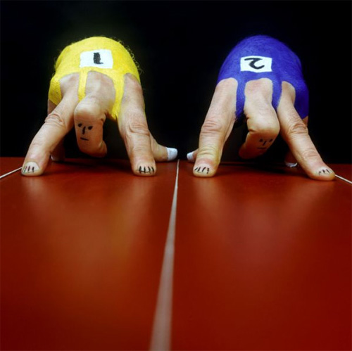 Painting on hand of Conductor, Athletes, Footballers, Goalkeeper, Weight-Lifter, Canoeist, Rooster, Peacock and Pianist