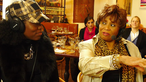 Vy Higginsen (on the right) talking with Tren'ness Woods-Black, (on left), Thelma Golden and Marcus Samuelsson about music in Harlem. Vy Higginsen (on the right) talking with Tren'ness Woods-Black, (on left), Thelma Golden and Marcus Samuelsson about music in Harlem.