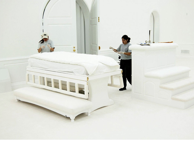EXHIBIT 50E in the case against Warren Jeffs: Jeffs wrote instructions on how this bed, found on the top floor of the limestone temple at YFZ Ranch, should be built, specifying a plastic-covered mattress and a pedestal that didn’t make creaking sounds. Texas Attorney General's Office / The Daily